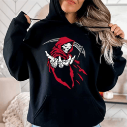 skeleton shirt, scary and spooky hoodie, grim reaper skull red hood hoodie, god angel of death ghost hoodie, hooded grim