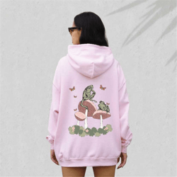 frogs on a mushroom hoodie, cute frog hoodie, frogs lover outfit, nature animal clothing, natural frog groovy mushroom h