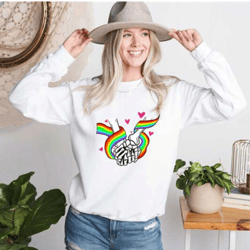 rainbow pride sweatshirt, rainbow flag sweater, pride skeletons holding hands sweat, gay pride sweatshirt, pride month s