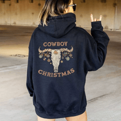cowboy christmas hoodie, country girl hoodie, western country sweatshirt, bull skull sweater, trendy cowboy hoodie, cute