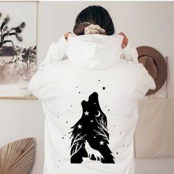 wolf moon and stars hoodie, halloween wolf lover gift, animal lover shirt, howling wolf hoodie, halloween hoodie, wolf