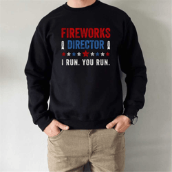 fireworks director 4th of july independence day patriotic unisex sweatshirt, glitter white-red-blue star patriotic sweat