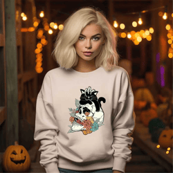 cute halloween sweater, spooky skull sweat, cute spooky sweatshirt, spooky season gift, spooky vibes shirt, trick or tre
