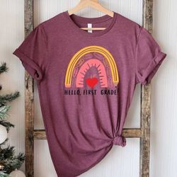 hello first grade shirt, first day of school tee, back to school shirt,teacher rainbow tee,1st grade student shirt, firs