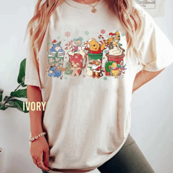 vintage winnie the pooh christmas comfort colors shirt, tea cup christmas shirt, the pooh christmas shirt, disney family