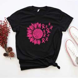 cancer sunflower shirt, cancer fighter shirt, cancer fighting shirt, cancer awareness shirt, pink ribbon shirt, motivati