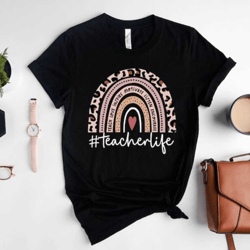 teacher rainbow shirt, inspirational teacher shirt, teacher life shirt, teacher leopard shirt, gift for teachers, cute t