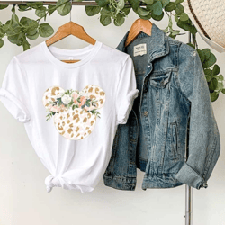 floral disney shirt, disney floral shirt, disney ears shirt, disney shirt, minnie t-shirt, floral shirt, disney leopard