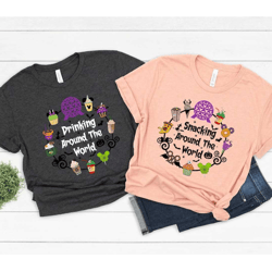 disney halloween drinking and snacking around the world t-shirt, disney family halloween shirt , trick or treat minnie m