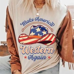 make america cowboy again, patriotic western graphic tee, lifestyle, comfort colors tee for cowboys, cowgirls, western s