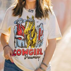 cowgirl tee, cowboy tee, comfort colors tee, rodeo tee, western tee, vintage inspired cowgirl t-shirt, unisex tee, comfo