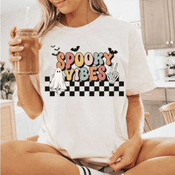 retro halloween comfort colors shirt, spooky vibes tshirt, pumpkins, bats, ghosts top, vintage shirt, witch t-shirt, fal