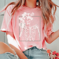 skeleton drinking coffee tee, death before decaf t-shirt, boho tee, halloween tshirt, comfort colors shirt, oversized te