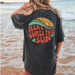 comfort colors tshirt, here comes the sun, retro graphic shirt, positive shirt, retro sun shirt,boho kindness shirt,boho