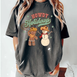 retro western christmas shirt, country christmas tshirt, western graphic tee, western snowman t-shirt, howdy holiday t s