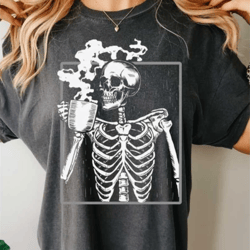 skeleton drinking coffee tee, death before decaf t-shirt, boho tee, halloween tshirt, comfort colors shirt, oversized te