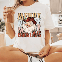 merry santa christmas, comfort colors shirt, holiday apparel, santa cowboy tee, western christmas tshirt, santa t shirt,