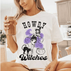 howdy witches shirt western graphic tee western halloween tshirt, cute fall top, comfort colors, retro halloween graphic
