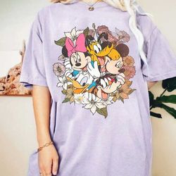 comfort colors vintage floral mickey and friends shirt, disney floral shirt, disneyland vacation shirt, disney family sh