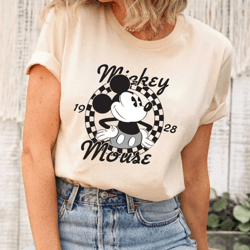 retro disney classic mickey mouse shirt, vintage disney mickey 1928 shirt, retro disney couple shirt, checkered mickey m