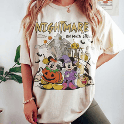 vintage disney halloween nightmare on main street shirt, retro mickey minnie pumpkin shirt, mickey's not so scary hallow