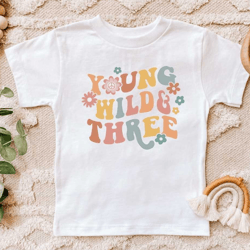 young wild and three, 3rd birthday shirt, groovy third birthday party shirt, retro 3 shirt, 3rd birthday gift, 3rd bday