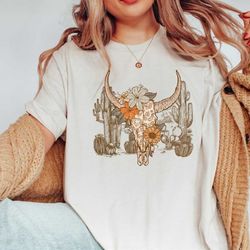 western shirt, western graphic tee, desert cow skull shirt, cow shirt, cow skull tee, bull shirt, western desert shirt,