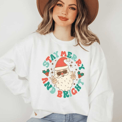 stay merry and bright retro santa pullover sweatshirt / christmas / holiday