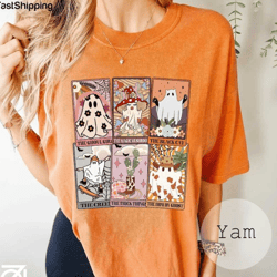 retro halloween ghost tarot cards comfort colors shirt, the black cat the ghoul girl the thick things howdy ghost the cr