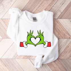 Christmas Sweatshirt, Grinchy T-Shirt, Dr Seus Outfit, Christmas Gifts, Heart Hands Graphic Tees, Xmas Womens Clothing,