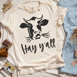 comfort colors cow shirt, hay yall, vintage western wear, farm animal shirt, bull cottagecore shirt bull shirt, cottage