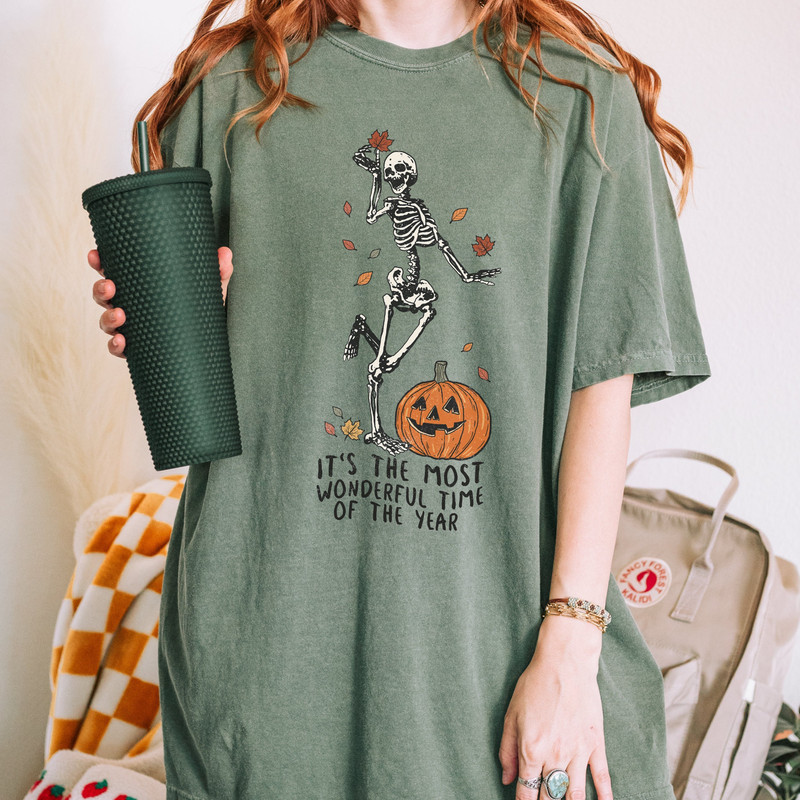 Comfort Colors, It's The Most Wonderful Time Of The Year Shirt, Halloween Shirt, Spooky Season, Skeleton Shirt, Skeleton Halloween Shirt.jpg