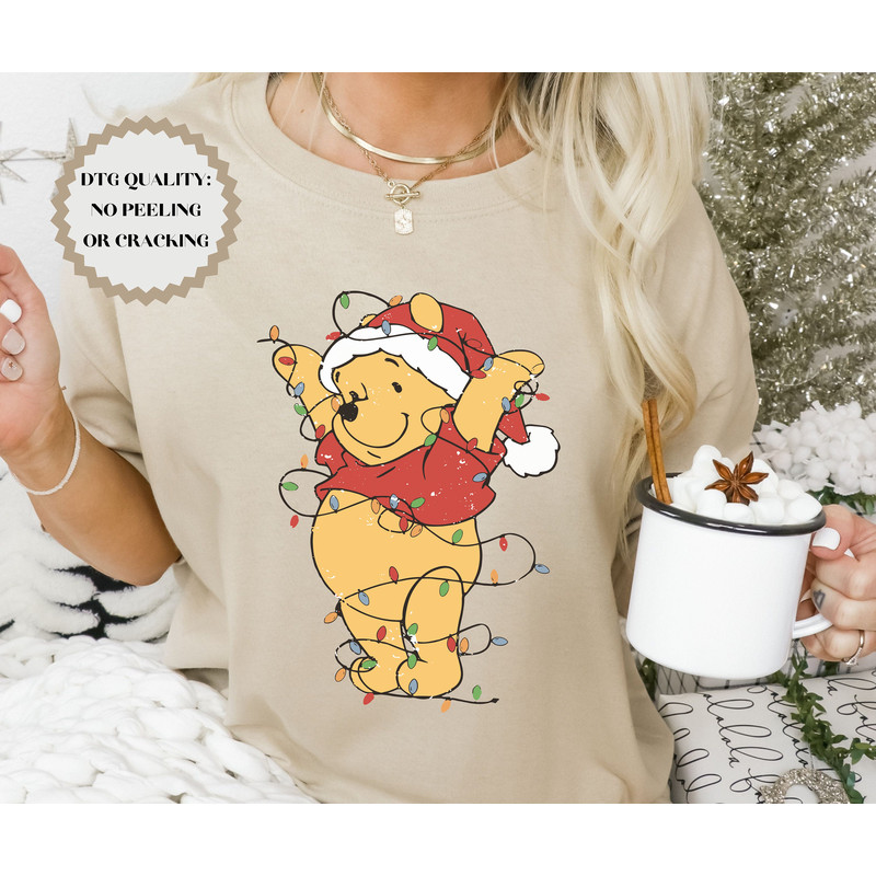 Distressed Vintage Pooh Christmas Light Sweatshirt, The Most Wonderful Time Of The Year, Winnie The Pooh, Holiday Movie Shirt, Retro, Family.jpg