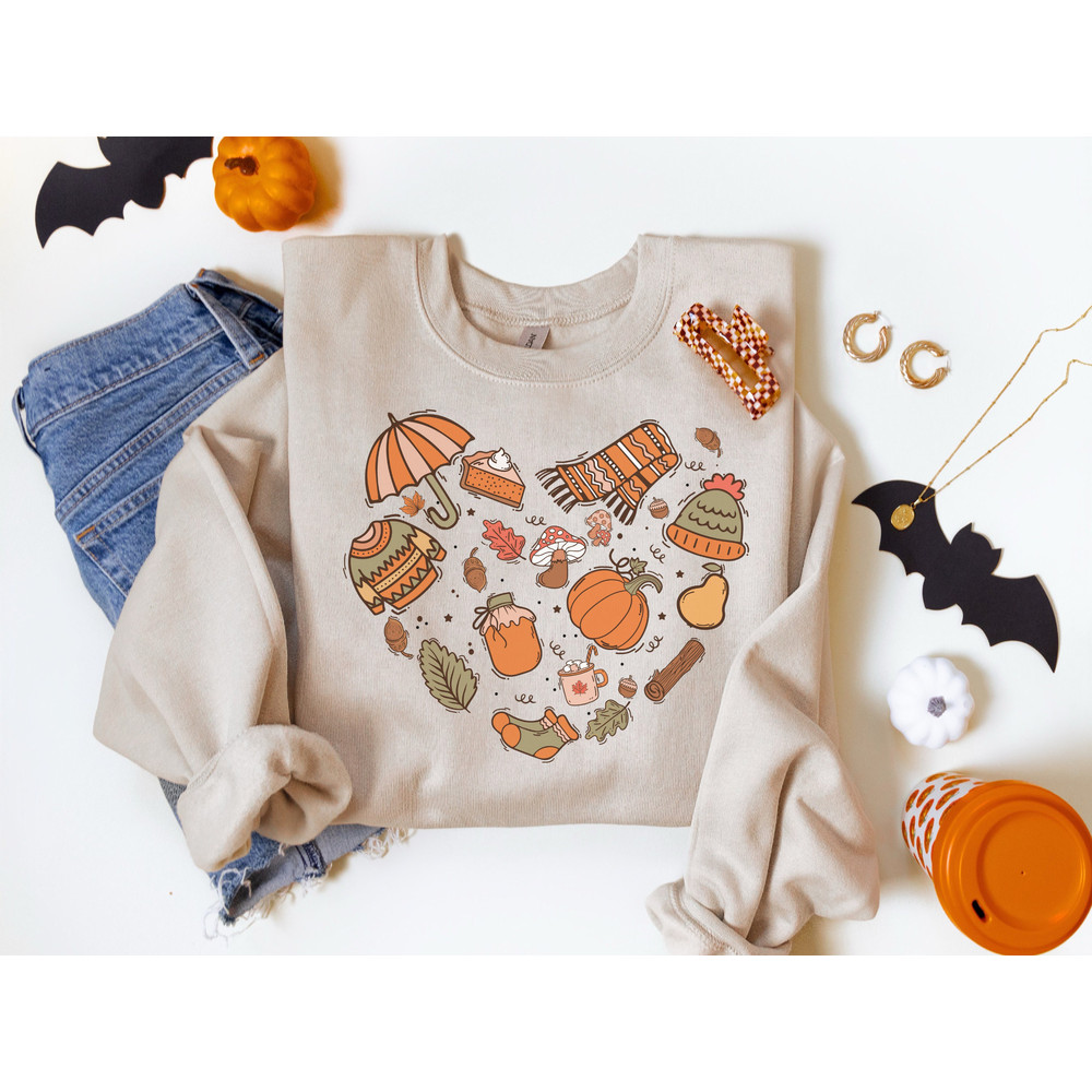 Fall Autumn Doodles Hearth Shirt Gift For Fall Moms, Cute Fall Halloween Tshirt, Halloween Sweatshirt, Pumpkin Sweatshirt Halloween Fall Tee 2.jpg