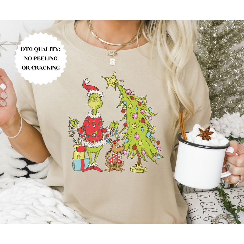 Grinch Christmas Tree Sweatshirt, Grinchy and Max, Whimsical Grinch Tree, Holiday Sweatshirt, Grinchmas, Whoville, Retro Grinch Christmas 1.jpg