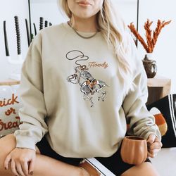 howdy cowboy sweatshirt, skeleton cowboy tee, dancing skeleton shirt, boho, vintage inspired crewneck, unisex t-shirt, h