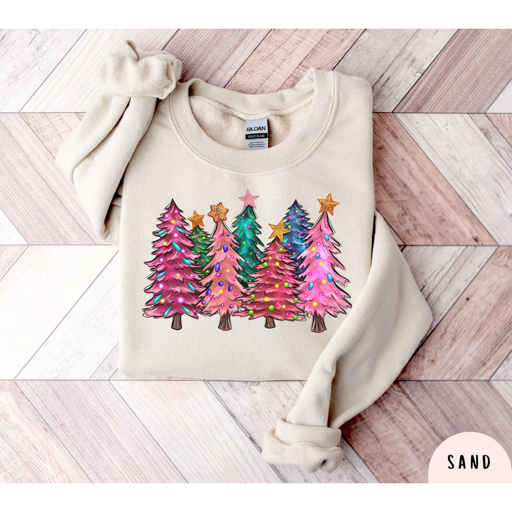Pink Tree Christmas Sweatshirt Christmas Sweater, Christmas Crewneck, Christmas Tree Shirt, Holiday Sweaters for Women, Winter Sweatshirt.jpg