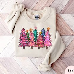 pink tree christmas sweatshirt christmas sweater, christmas crewneck, christmas tree shirt, holiday sweaters for women,