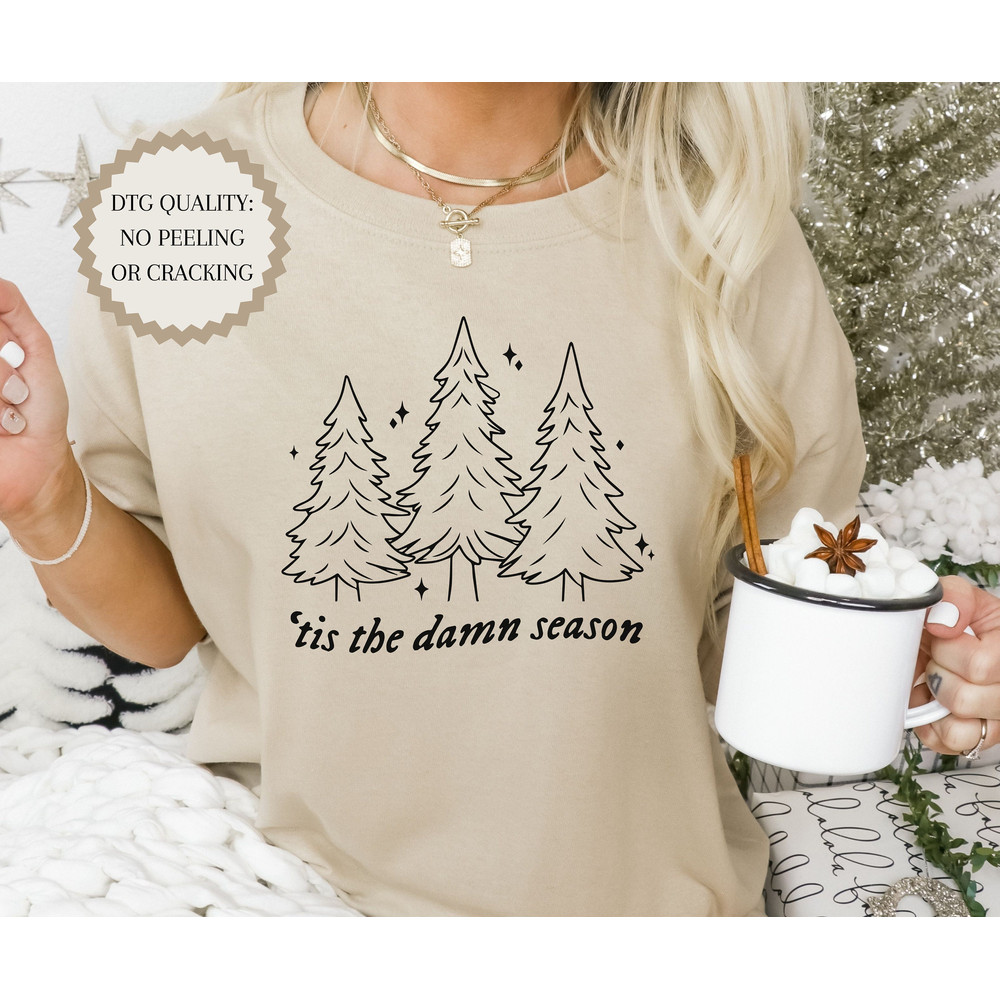 Tis The Damn Season Sweatshirt, Christmas Tree Sweatshirt, Song Lyric Shirt, Holiday Crewneck, Swiftmas Sweater, Christmas Gift for Her.jpg