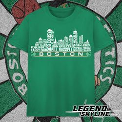 boston basketball team all time legends, boston city skyline shirt