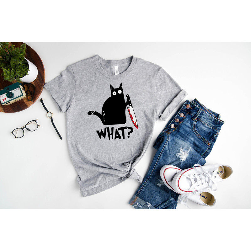 Killer Cat Tshirt, Cat What Sweatshirt, Cat With Knife Hoodie, Funny Black Cat Gift Oversized Cat Lover Halloween Tee Trendy Cat Mom T-shirt.jpg