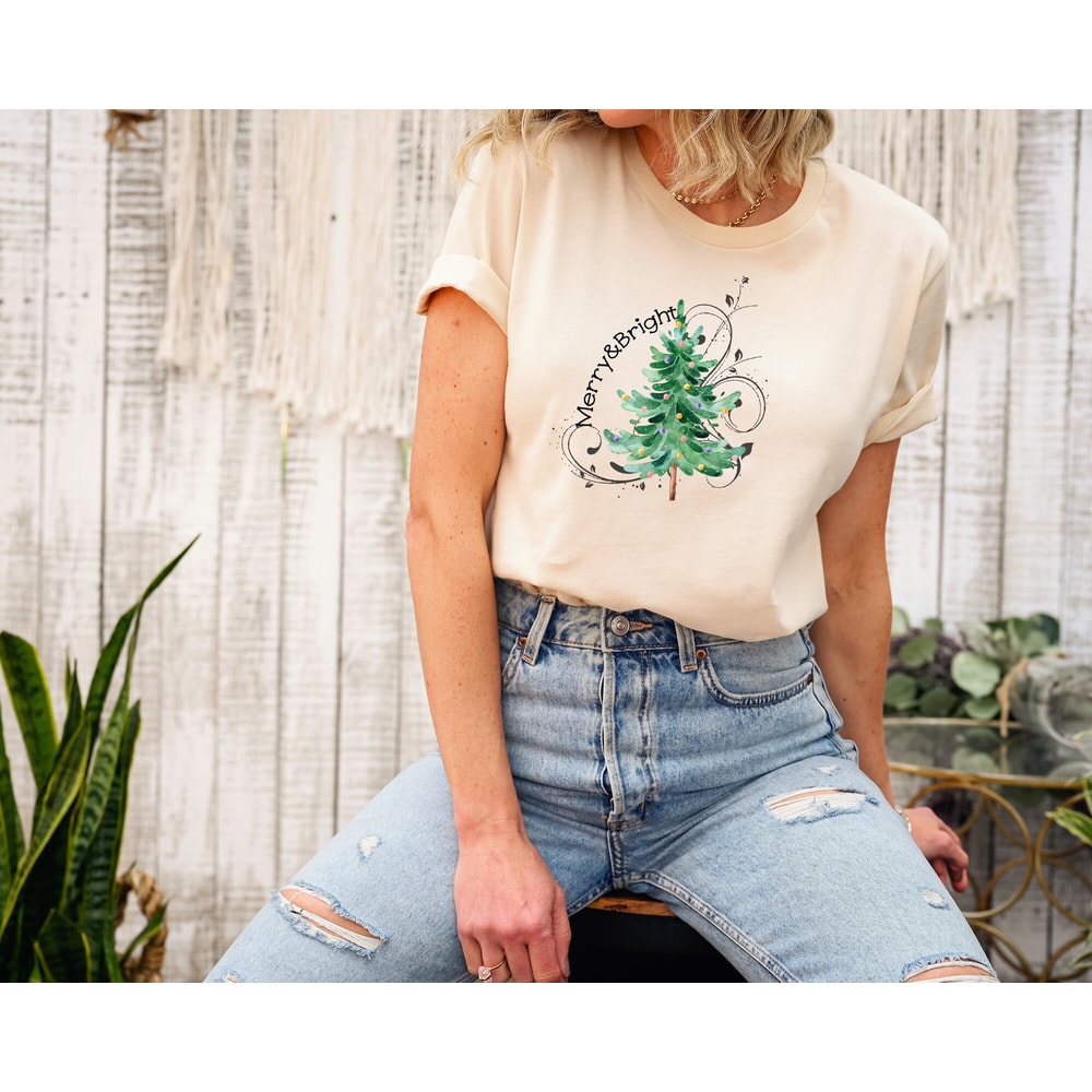 Merry and Bright Christmas Shirts, Christmas Sweatshirt Hoodie, Christmas Tree, Christmas Tshirt, Christmas Shirt, Merry and Bright Gift.jpg