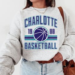 charlotte hornets basketball sweatshirt crewneck, trendy vintage style nba basketball shirt for game day tailgating, men