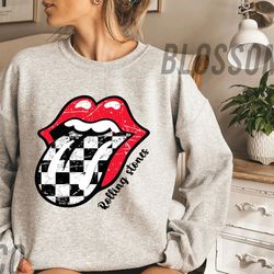 rolling stone shirt, distressed band shirt, the rolling stone sweatshirt, vintage red lips tee, gift for rock fan