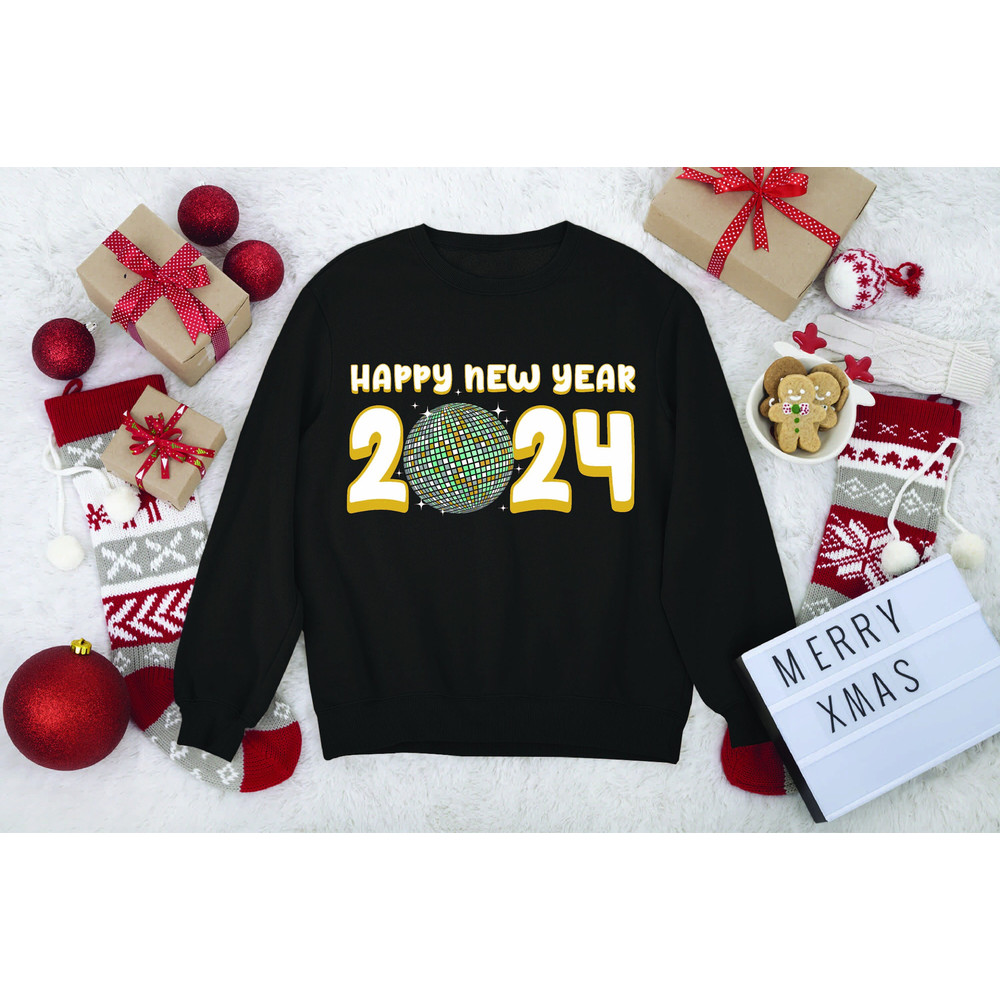 2024 Sweatshirt, Happy New Year Sweatshirt, New Year Disco Balls Sweatshirts, Retro 2024 New Year's, 2024 New Year Gift, New Year Party Tees.jpg