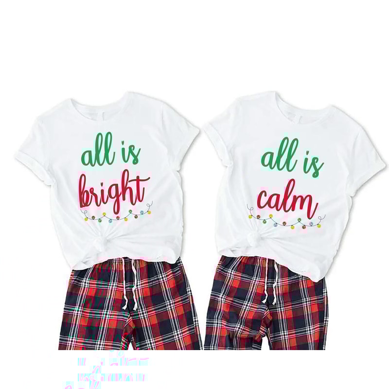 Christmas Couple T-Shirt, All Is Bright Shirt, All Is Calm Right, Christmas Gifts for Couples, Matching Christmas Shirts, Xmas Couple Outfit.jpg