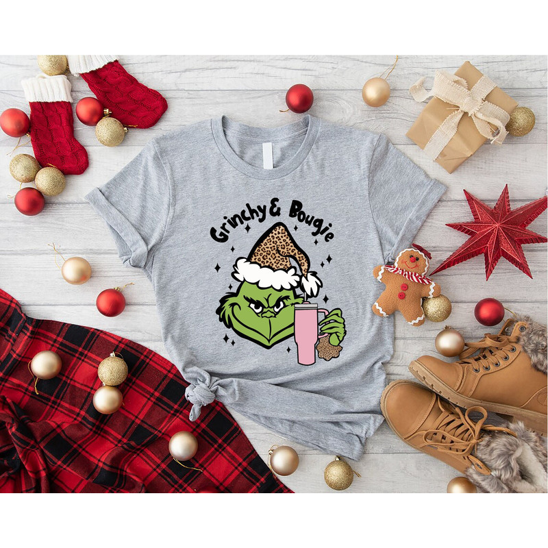 Christmas Grinch Shirt, Grinch & Bougie Christmas Tshirt, Xmas Women Gift, Ugly Christmas Shirts, Mean Green Guy Tee, Grinchy Bougie Outfits.jpg