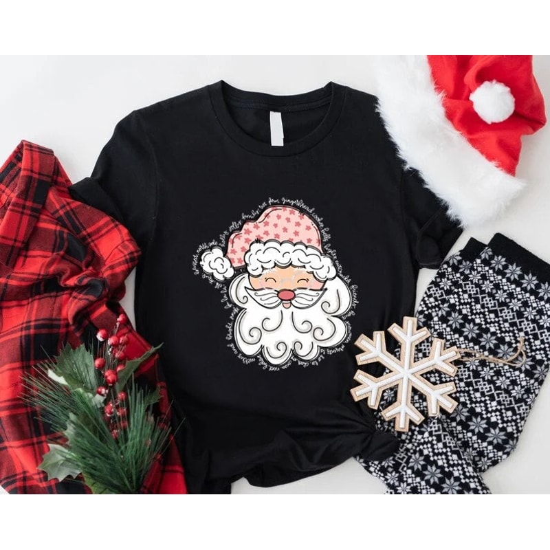 Christmas Santa Shirt, Retro Santa T-Shirt, Xmas Shirt For Women, Vintage Pink Santa Tees, Holiday Clothing Women, Classic Christmas Outfits.jpg