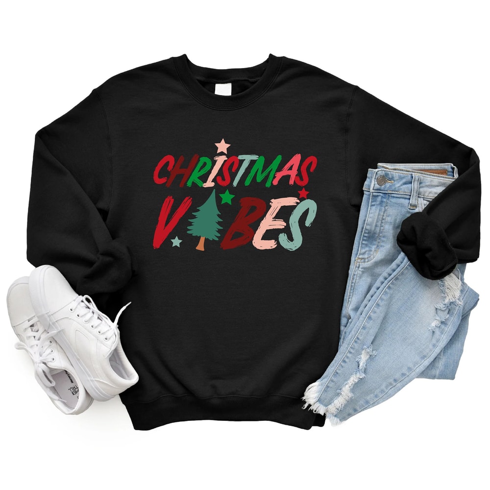 Christmas Vibes Sweatshirt, Retro Christmas Sweatshirt, Christmas Tree Sweatshirt, Women Xmas Sweatshirt, Xmas Holiday Outfit,Xmas Trip Gift.jpg