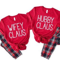 couples matching christmas shirts, husband wife christmas t-shirt, hubby-wife matching xmas gift tees, first christmas m